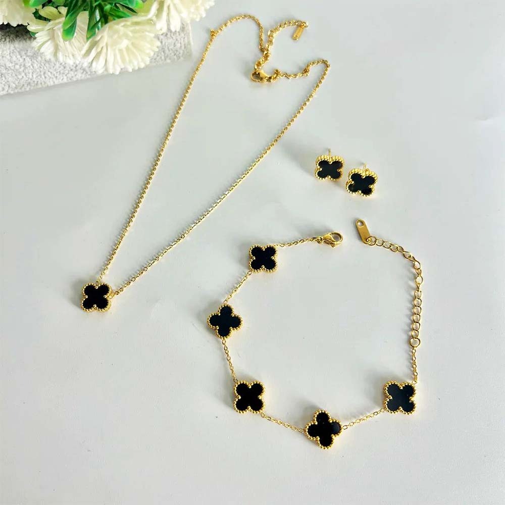 Black Clover Set - (Pendant, Bracelet, Studs)
