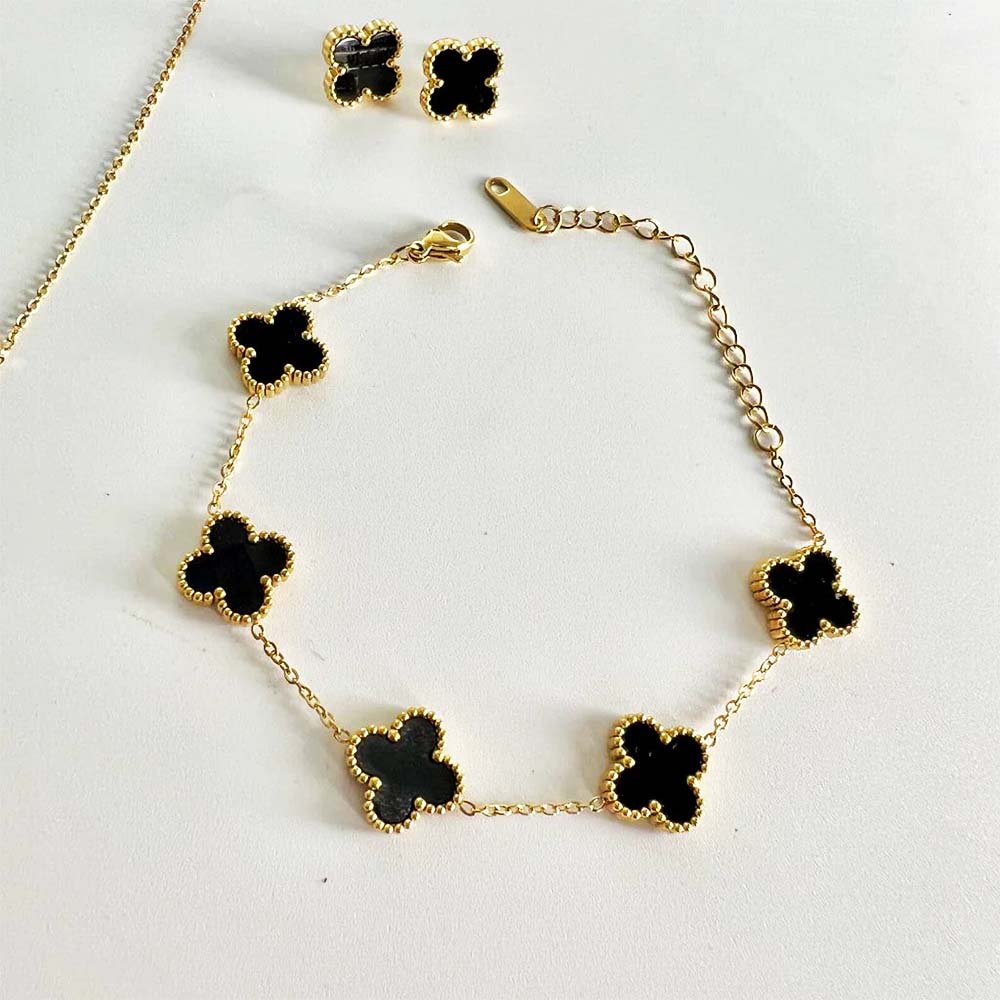 Black Clover Set - (Pendant, Bracelet, Studs)