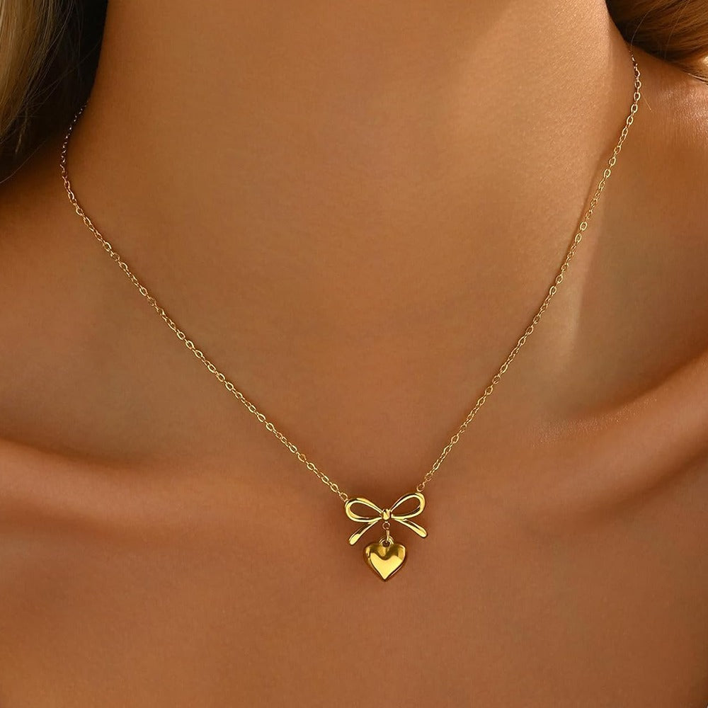 Bow Heart Necklace