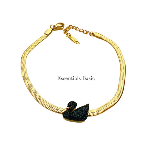 Swan Snake Chain Bracelet - Black