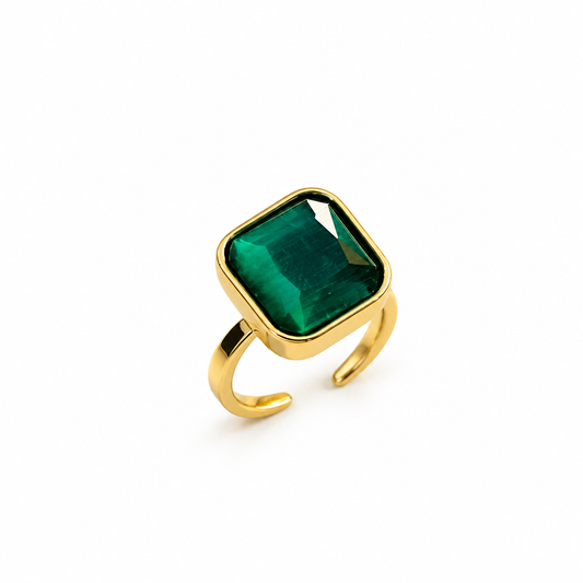 Emerald Signet Adjustable Ring