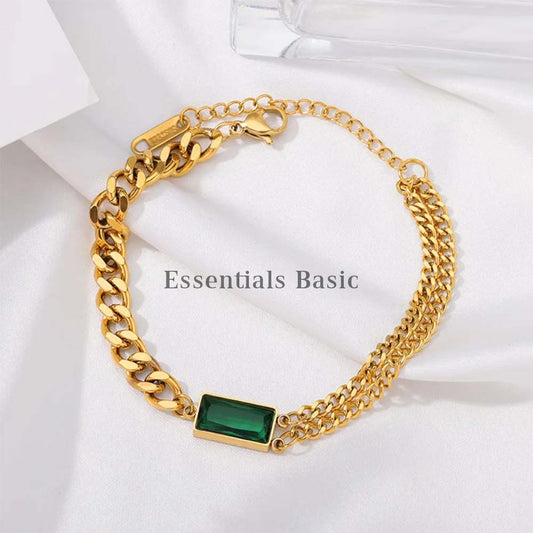Green Emerald Double Chain Bracelet