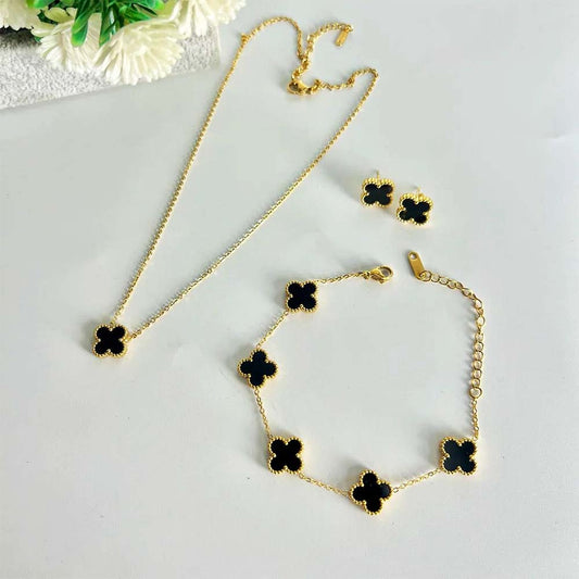 Black Clover Set - (Pendant, Bracelet, Studs)