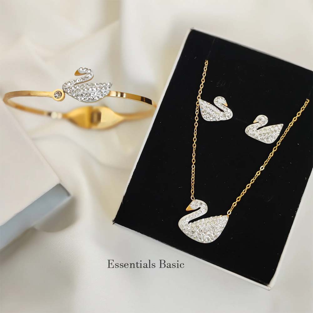 White Swan Set - (Pendant, Studs, Bangle)