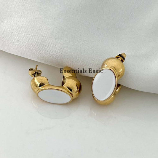Chunky White Stone Hoops